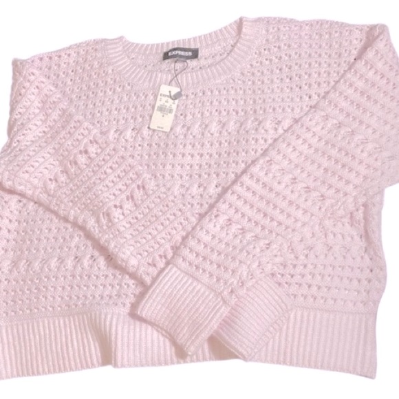 Soft Express Pastel Pink Crochet Style Sweater Cotton Blend Size Medium Gift NWT - Picture 7 of 9